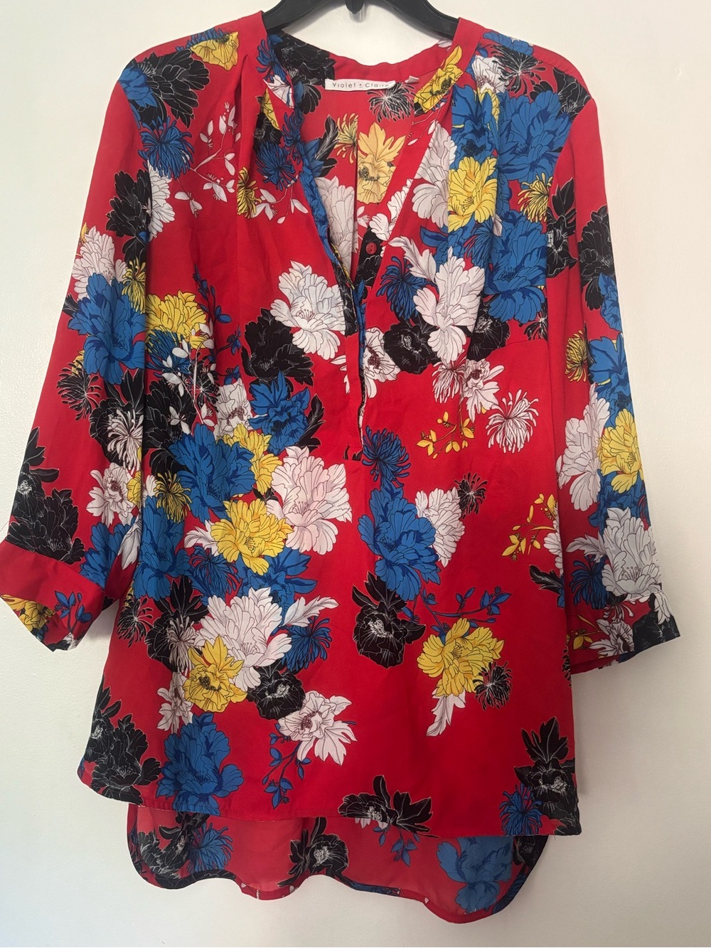 Violet + Claire Red Floral V-Neck Tunic Blouse Size 1X